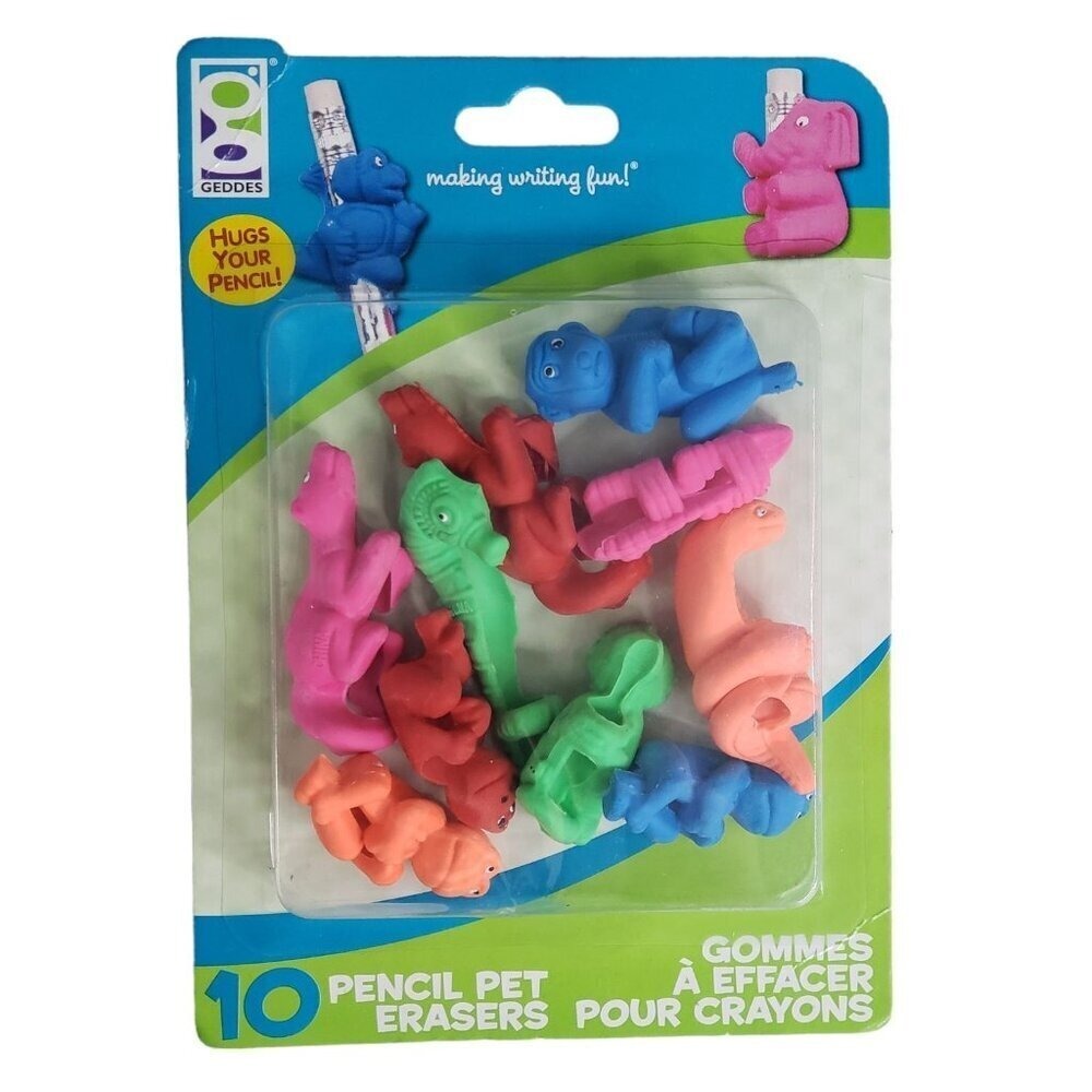GEDDES 10 Pack Huggable Pencil Pet Erasers Assorted Animals and Colors‎ NEW